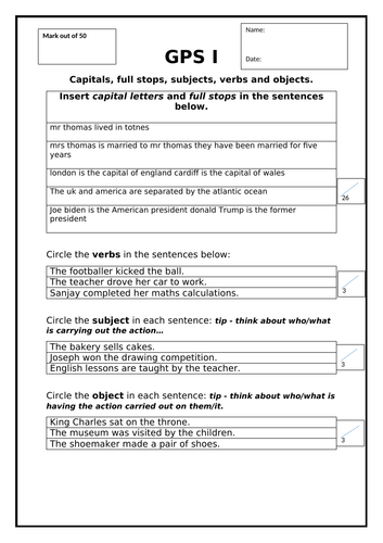 SPAG Part I Grammar, Punctuation and Spelling Quick Quiz Year 5  Year 6