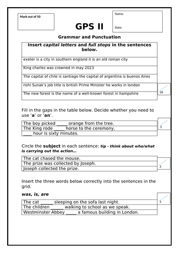 SPAG Part II Grammar, Punctuation and Spelling Quick Quiz Year 5 Year 6