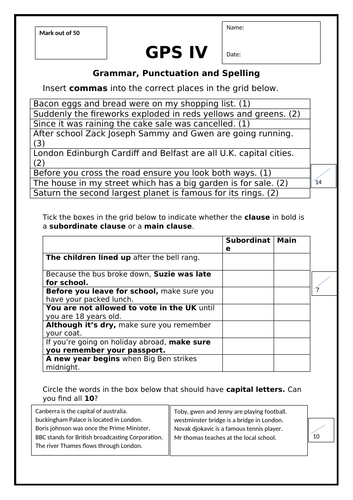 SPAG Part IV Grammar, Punctuation and Spelling Quick Quiz Year 5  Year 6