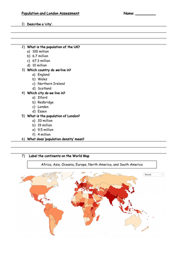 KS3 Geography London and Population Assessment (with mark scheme!)