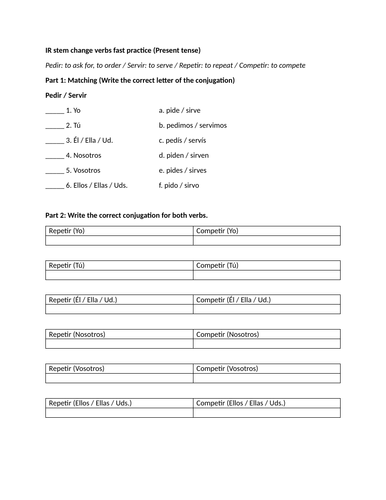 IR stem change verbs fast practice (Present tense)