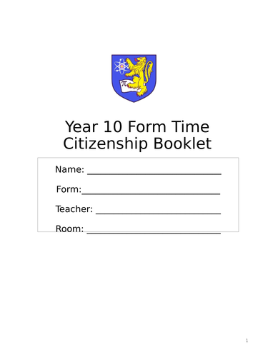 Year 10 Form Time Citizenship Booklet | Teaching Resources