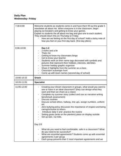 Back to school timetable
