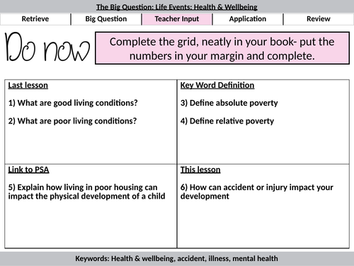 Component 1: L20: Health and Wellbeing Life Events