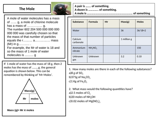 Moles Introduction Gcse Teaching Resources