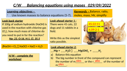 Using mass to balance equations