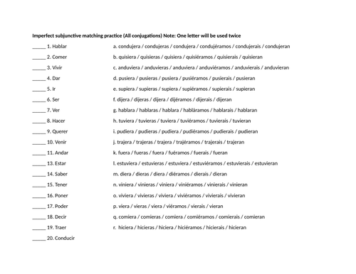 Practice: Imperfect subjunctive all conjugations matching