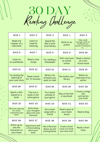 30 Day Reading Challenge | Teaching Resources