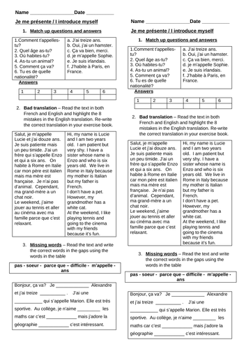 Year 7 - Introducing oneself