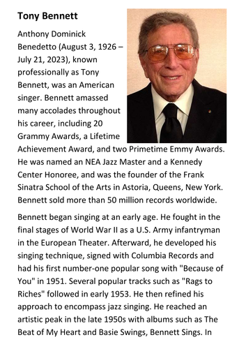 Tony Bennett Handout