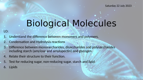 AQA A level Biology Topic 1 Biological Molecules Complete Revision