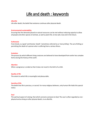 GCSE RS Keywords and definitions