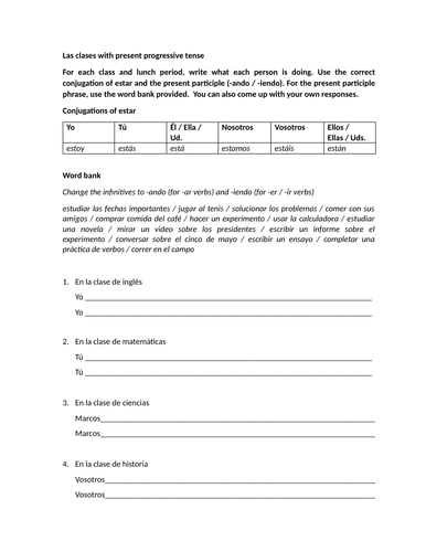 Las clases with present progressive tense