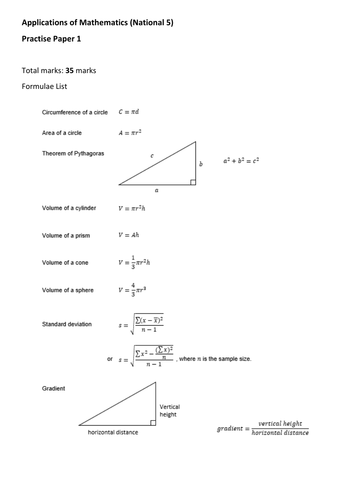 Practise N5 Applications of Mathematics (Paper 1)