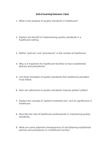 Level 2 Health and Social Care - Implications of not Meeting Quality Standards