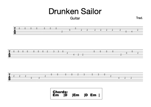 Drunken Sailor for Guitar and Keyboard