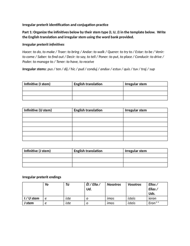 Irregular preterit identification and conjugation practice