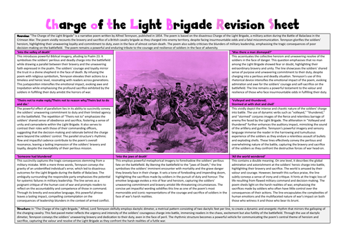 Charge of the light brigade revision sheet
