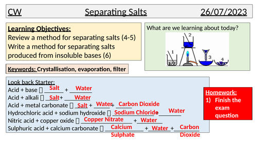 Soluble salts practical planning lesson GCSE