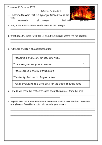 Year 6 Guided Reading - 1 week - Literacy Shed's 'Inferno'