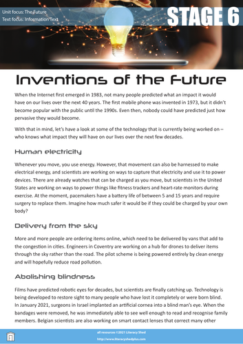 Year 6 Guided Reading - 1 week - Literacy Shed's 'Inventions of the Future'