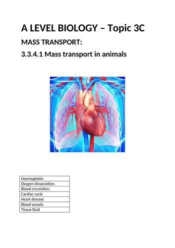 AQA A LEVEL BIOLOGY CLASS WORK BOOKLET MASS TRANSPORT ANIMALS