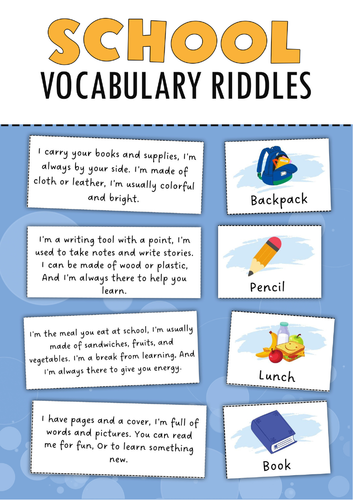 School vocabulary riddles.