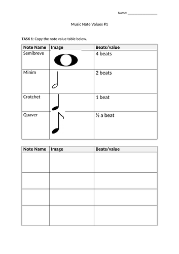 Music Note Value Worksheets