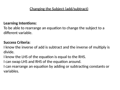 Rearranging Formulae (add and subtract)