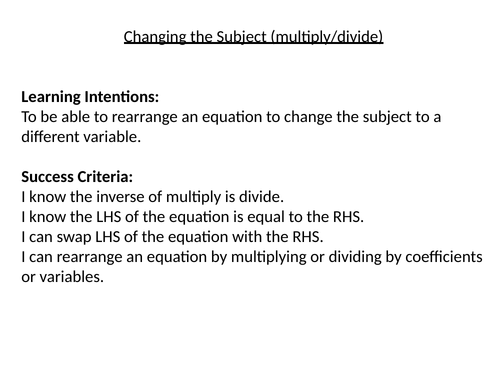 Rearranging Formulae (multiply and divide)