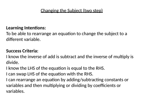 Rearranging Formulae (2 step)