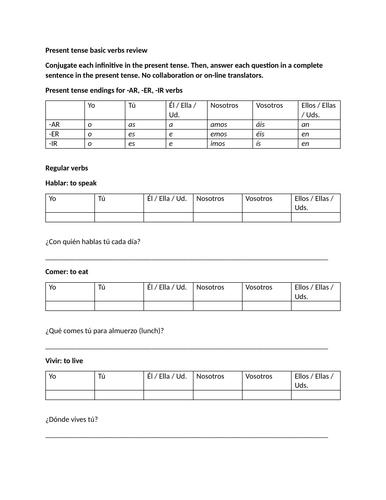 Present tense basic verbs review