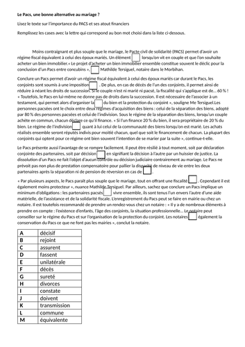 AQA Style -Fill in the gaps - Famille - A-level French