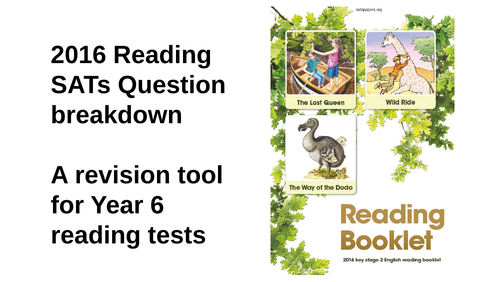 2016 Reading SATs Question breakdown