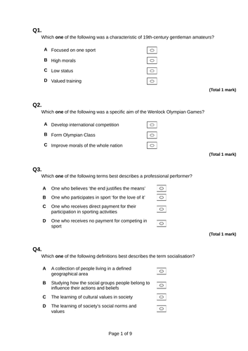 AQA A Level Sociology Year 1 past paper questions