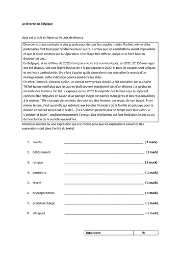 AQA Style -Find the synonym- Famille - A-level French