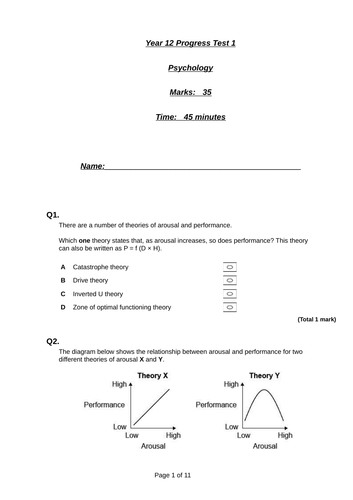 AQA A Level PE - Paper 1 Psychology progress tests and mark schemes