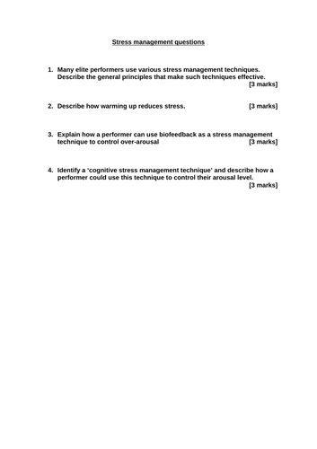 AQA A Level PE - Psychology Stress Management