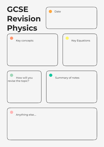 Physics GCSE Revision Notes template printable | Teaching Resources