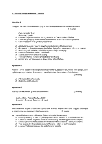 AQA A Level PE - Psychology Attribution Theory and Learned Helplessness