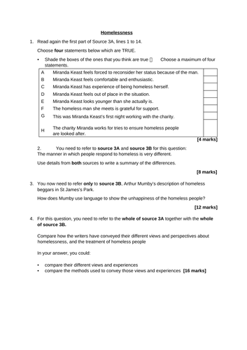 AQA GCSE Language Paper 2 Walking, Talking, Mock - Homelessness