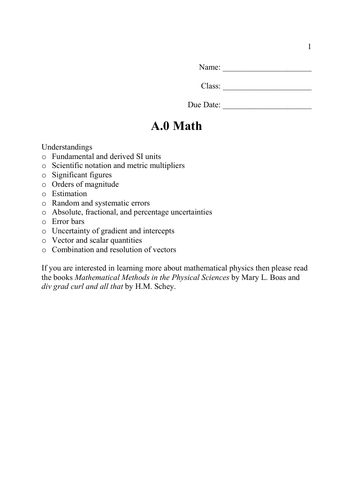 IB Physics Topic A.0 Math