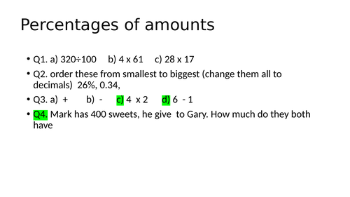 percentages, fractions, ratio