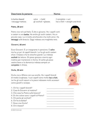 Italian Describing People Reading: Descrivere le persone Lettura en italiano