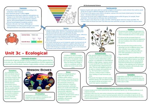 AS Environmental science for AQA  ecology introduction to terms knowledge organiser