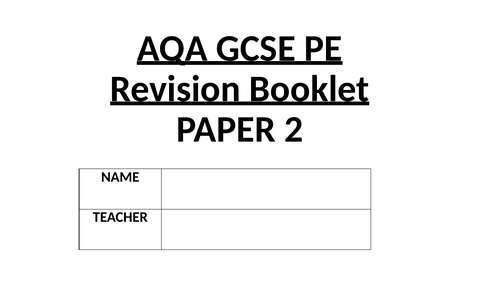 AQA GCSE PE Revision Booklet for Paper 2 | Teaching Resources