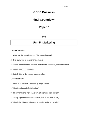AQA GCSE Business Revision Booklet Bundle x 2 (Paper 2)