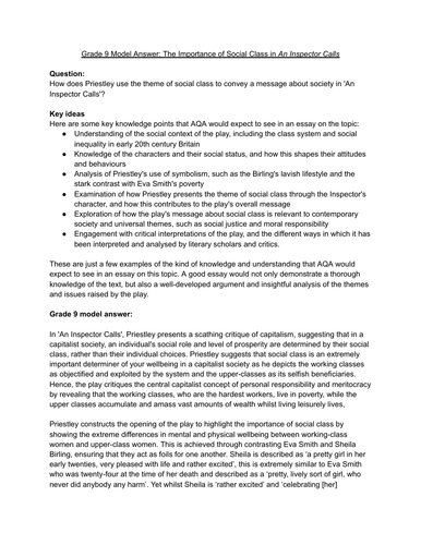 Grade 9 Model Answer and Analysis of The Importance of Social Class in An Inspector Calls