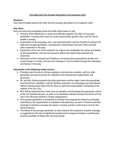 Grade 9 Model Essay and Revision Guide: Generational Differences in An Inspector Calls