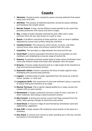 KS3 Geography Topic Key Term Lists